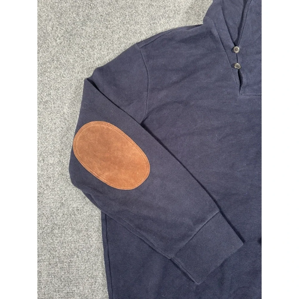 Polo Ralph Lauren Sweatshirt Mens XL‎ Blue Shawl Collar Pullover Suede Elbow